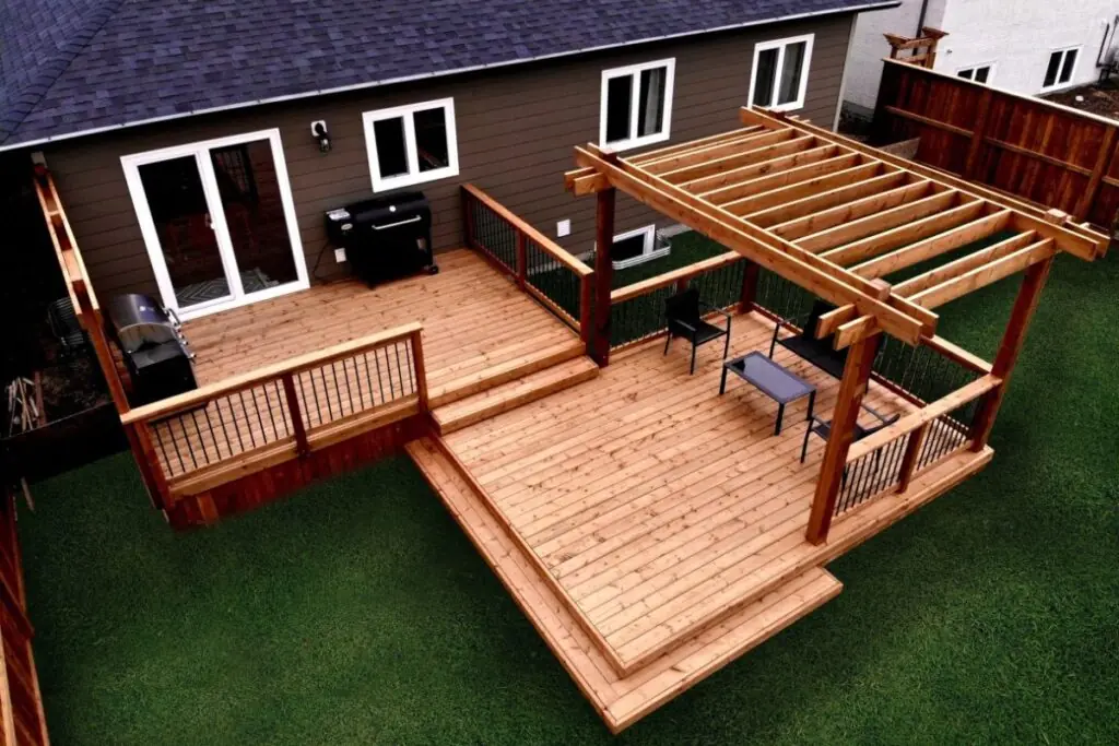 multi-level floating deck with stairs