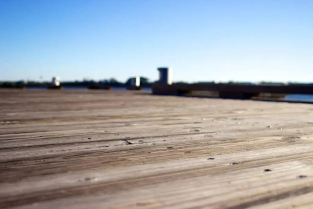 the surface of a wood decking without railings